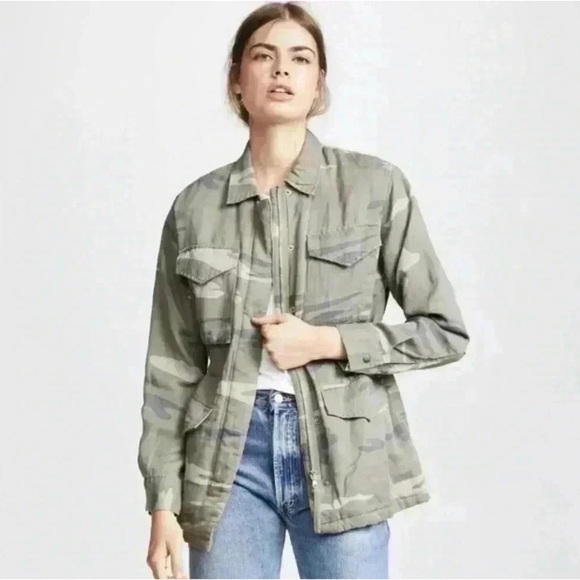 Rails Whitaker Tencel Linen Blend Camo Jacket Faux Fur Lining Green - Picture 1 of 11